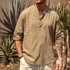 Gioiacombo&trade; Nuova comoda camicia da uomo in cotone e lino