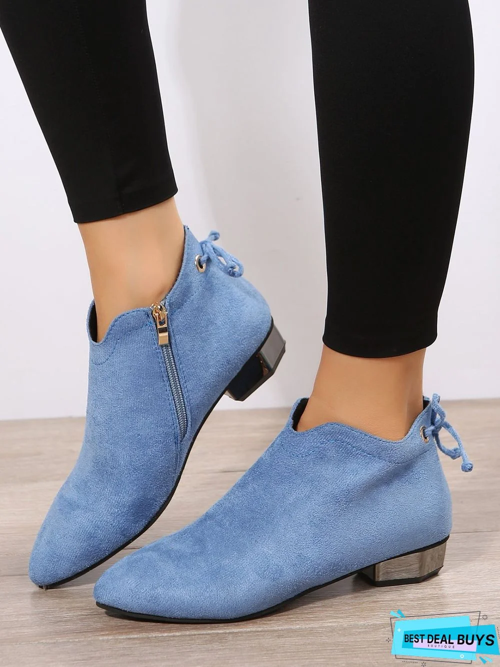 Tie Back Faux Suede Side Zip Booties