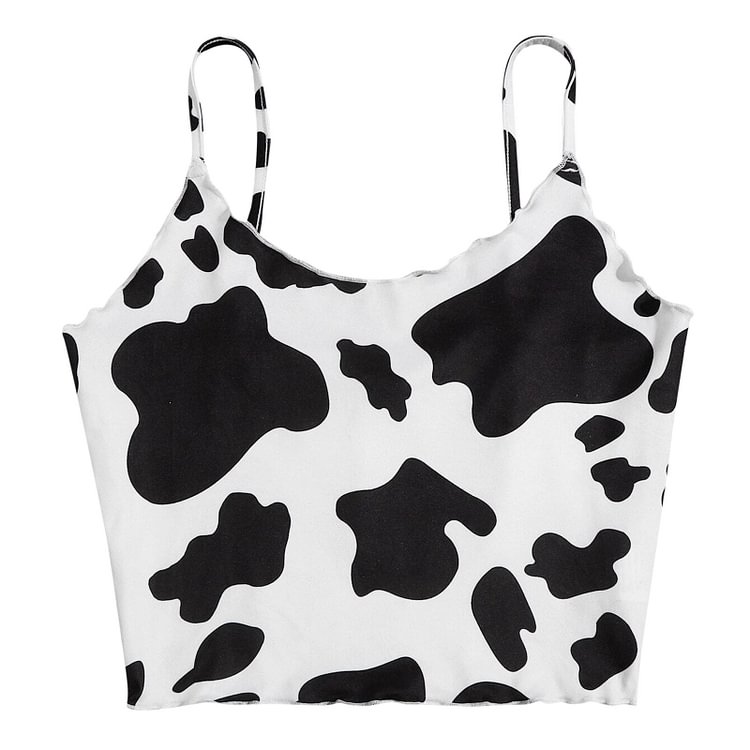 Sexy Women Crop Tops Milk Cow Print Ruffles Strap Tanks Top Summer Skinny Backless Vest Teen Girls Party Clubwear Mujer Camiseta
