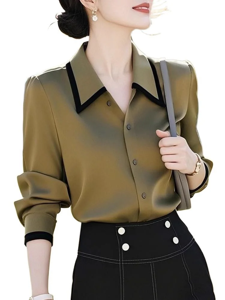 Athvotar Athvotar High-Level Temperament Olive Green Collar Long-Sleeved Set Of Sleeves Of The Dress Dress Women's Spring And Autumn