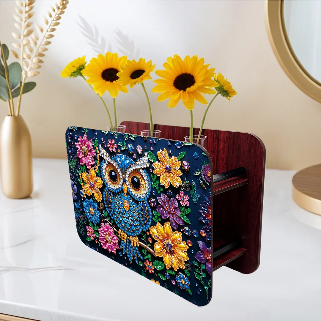 Owl DIY Flower Vase Wooden Double Sided Desktop Diamond Art Kit for Home Decor