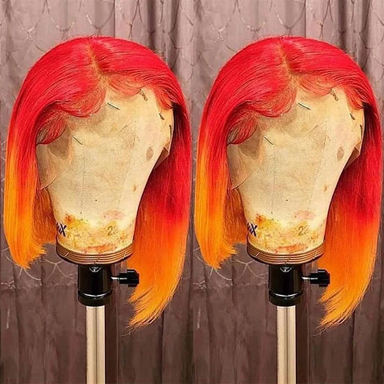 Blue Green Orange Red Ombre Wig Preplucked Short Human Hair Wigs Brazilian Remy 13x6 Bob Lace Front Wigs For Women