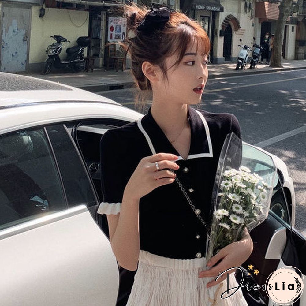 T-Shirt Women Retro Patchwork Lovely New Knitting Cropped Preppy Stylish Hot Sale Cozy