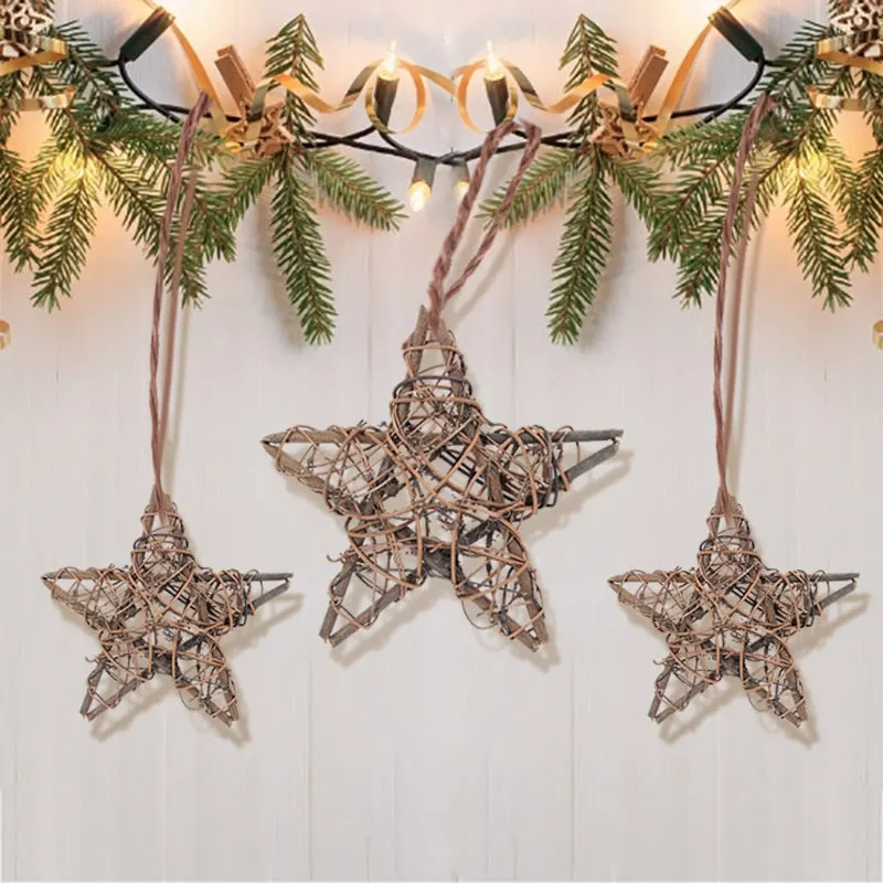 1pc Dried Rattan Star Christmas Table Ornament Xmas Tree Hanging Pendants Christmas DIY Wreath Garland New Year Gifts Navidad