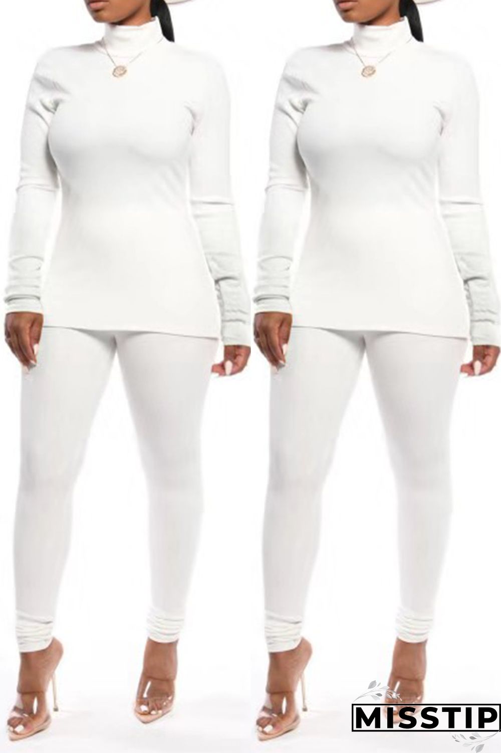 Orange Autumn And Winter Casual High Collar Solid Color Two-Piece Suit