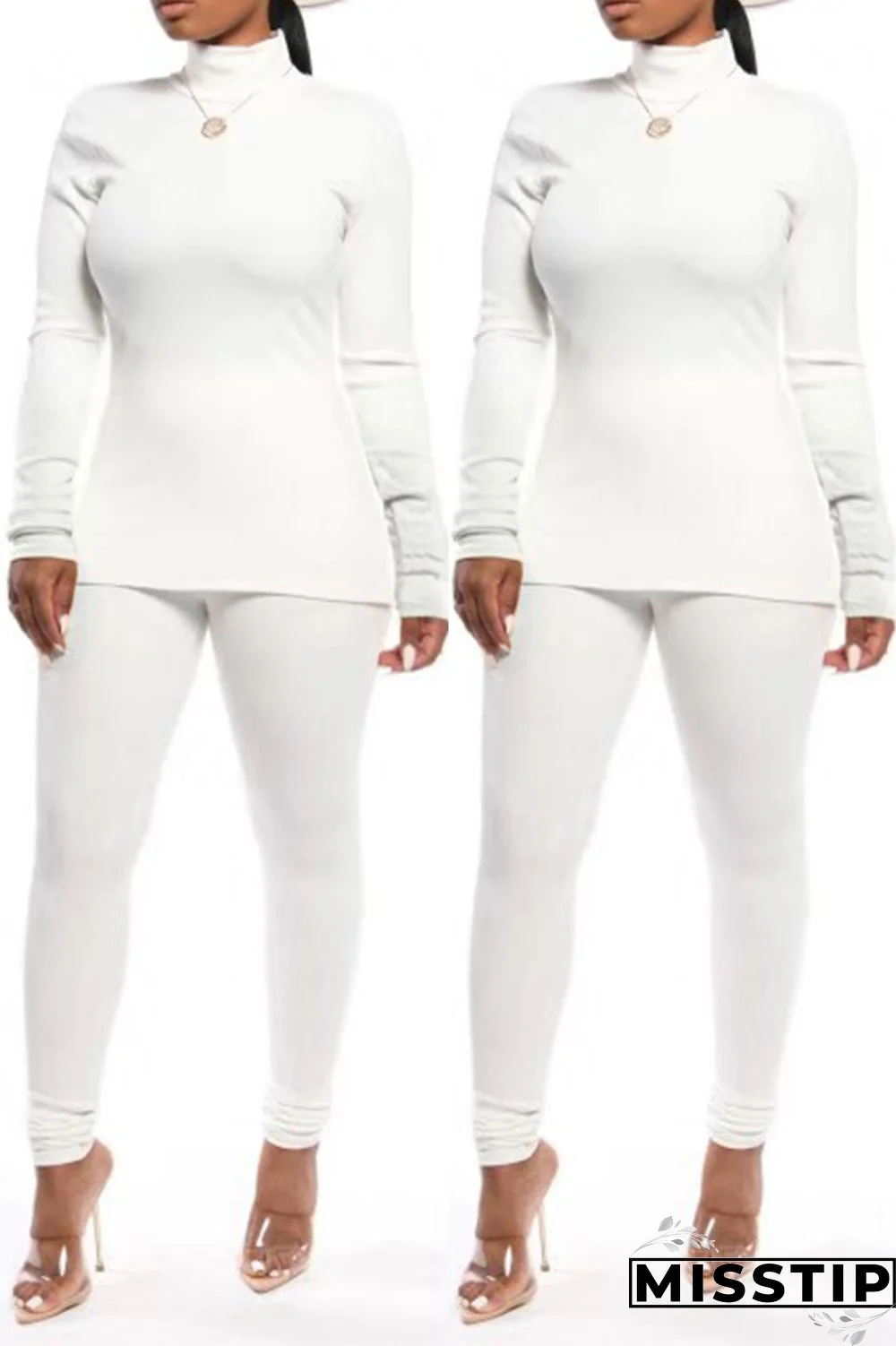 Orange Autumn And Winter Casual High Collar Solid Color Two-Piece Suit