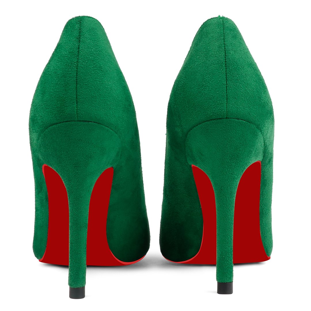 90mm Middle Heels Pointy Toe Red Bottom V-Cut Fashion Pumps Suede-vocosishoes