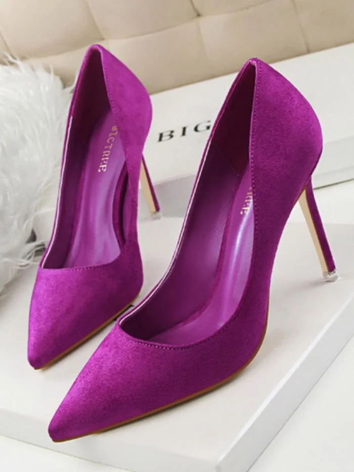 Fashion simple stiletto high-heeled shallow pointy suede sexy shoes