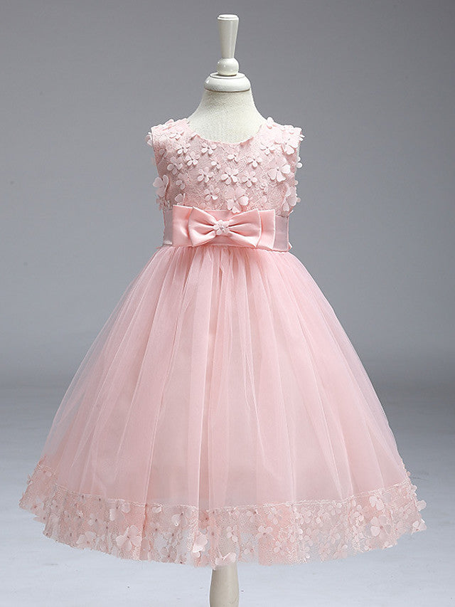 Oknass Ball Gown Sleeveless Jewel Neck Flower Girl Dresses Tulle With Bow