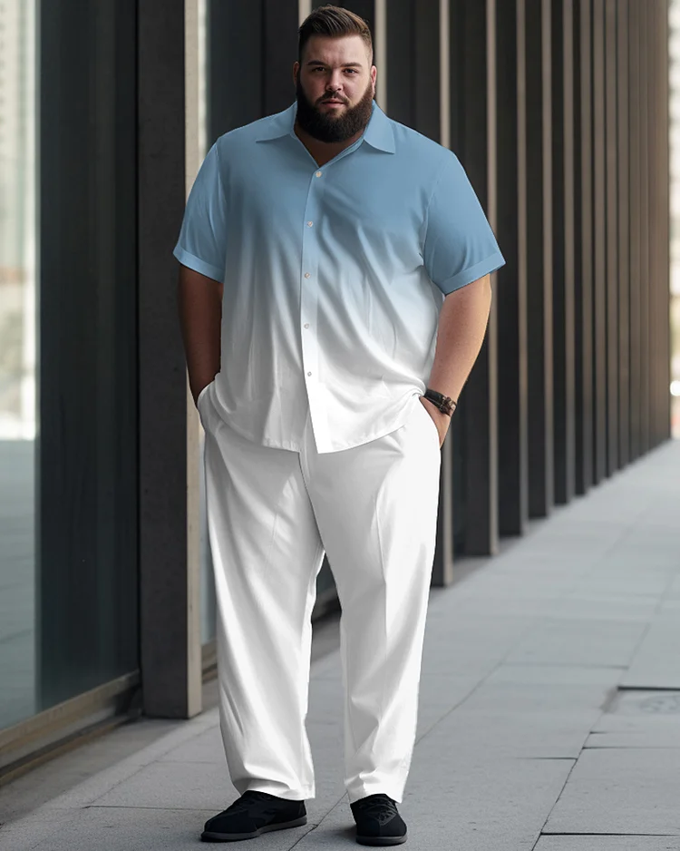 Gradient Printed Large Men's Short Sleeved Shirt Set
