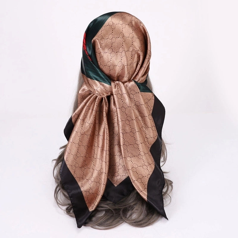 Women’s Vacation Plaid Satin Printing Silk Scarf