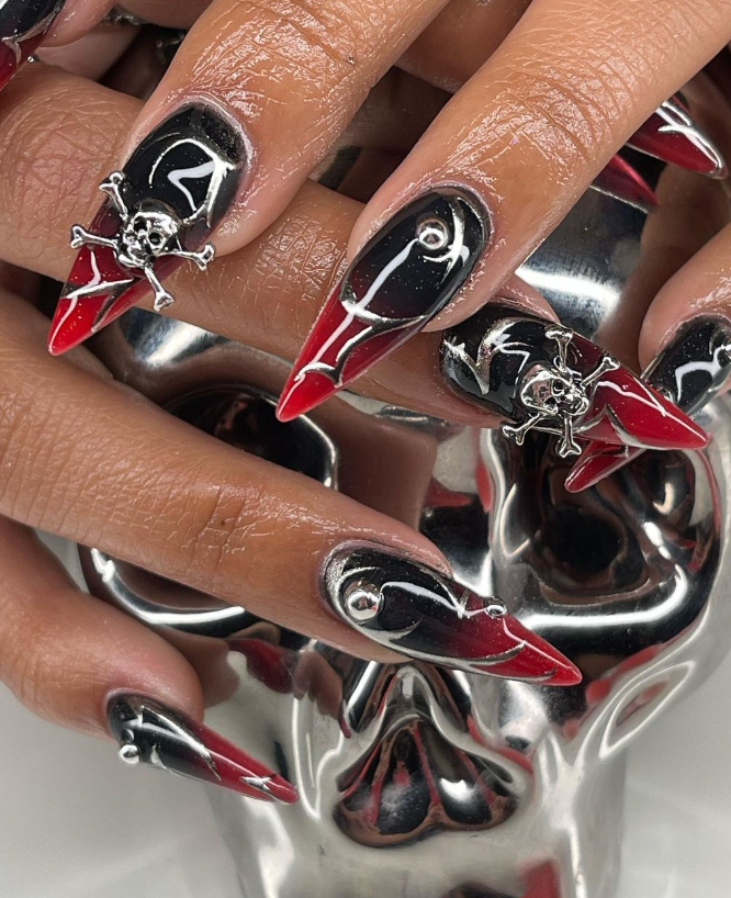 black and red stiletto nail designs