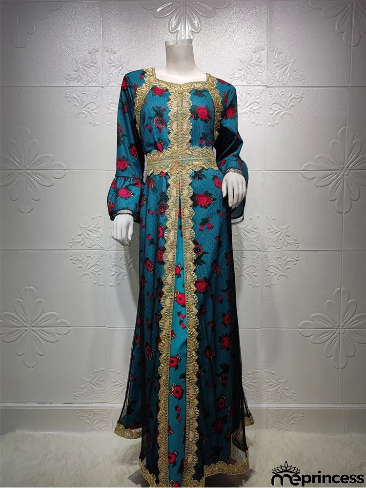 Women's Arabian Polyester Full Sleeves Embroidery Casual Dress