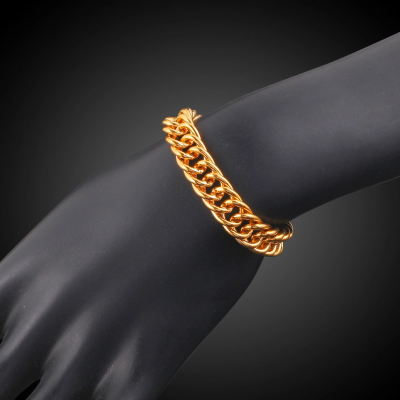 Guangdong Ornament 18K Gold Plated Copper Bracelet Men’s Hip Hop Cuban Link Chain Chunky Chain Necklace Tight Figaro Bracelet