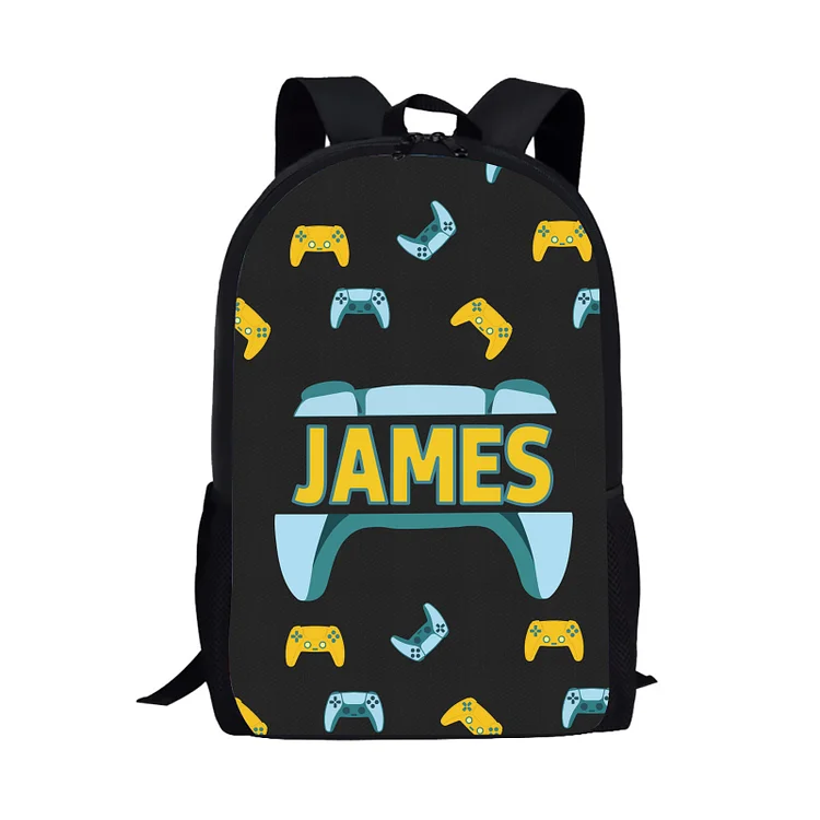 Personalized Game Console Name School Bag Boys Black Backpack, Customized Schoolbag Travel Bag For Kids