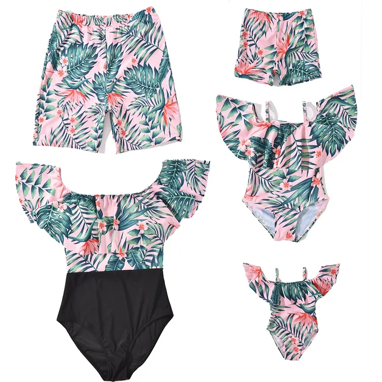 NEW Summer Family Matching Swimsuits Mom Dad and Kid Round Neck Swimwear