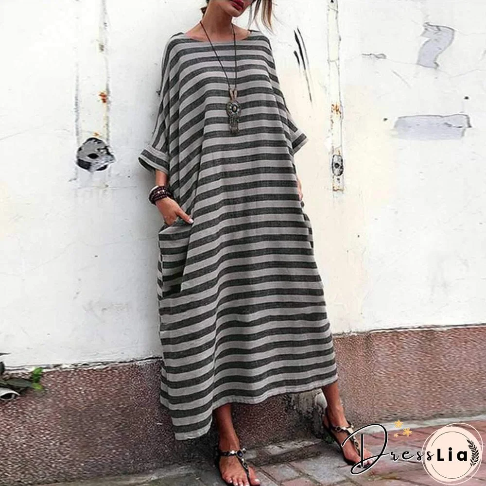 Oversized Casual Striped Maxi Dress With Sleeve