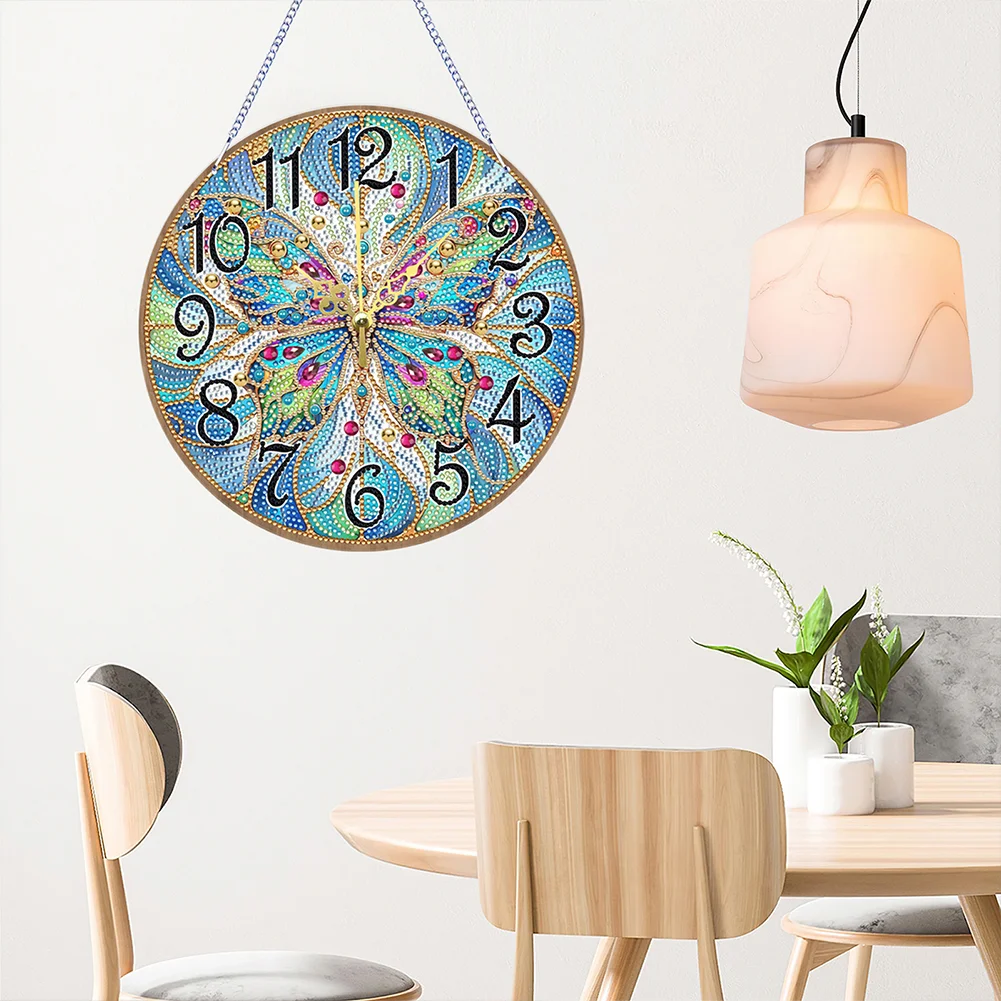 DIY Butterfly Single-Side Wooden Special Shaped Diamond Painting Clock Art Craft Decor