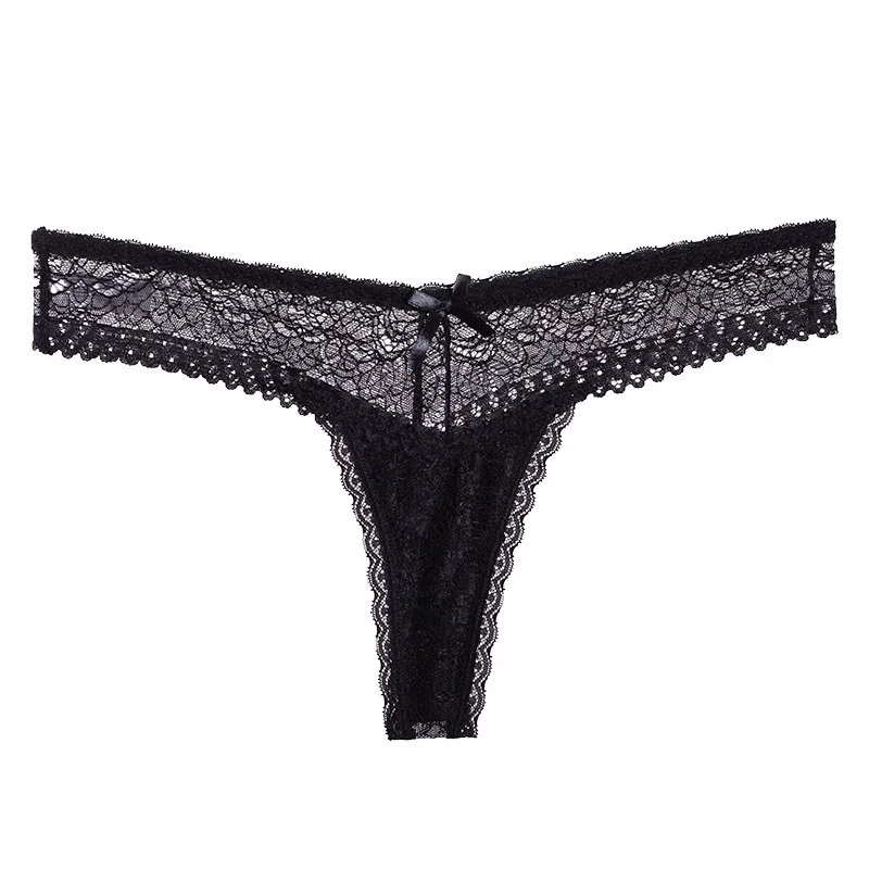 Uveng Uveng Sexy Lace Thong Female Hollow V Waist Pure Desire Bow Breathless Large Peach Butt Trousers