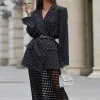 Women's Elegant Polka Dot Lapel Office Lady Long Sleeve Blazer