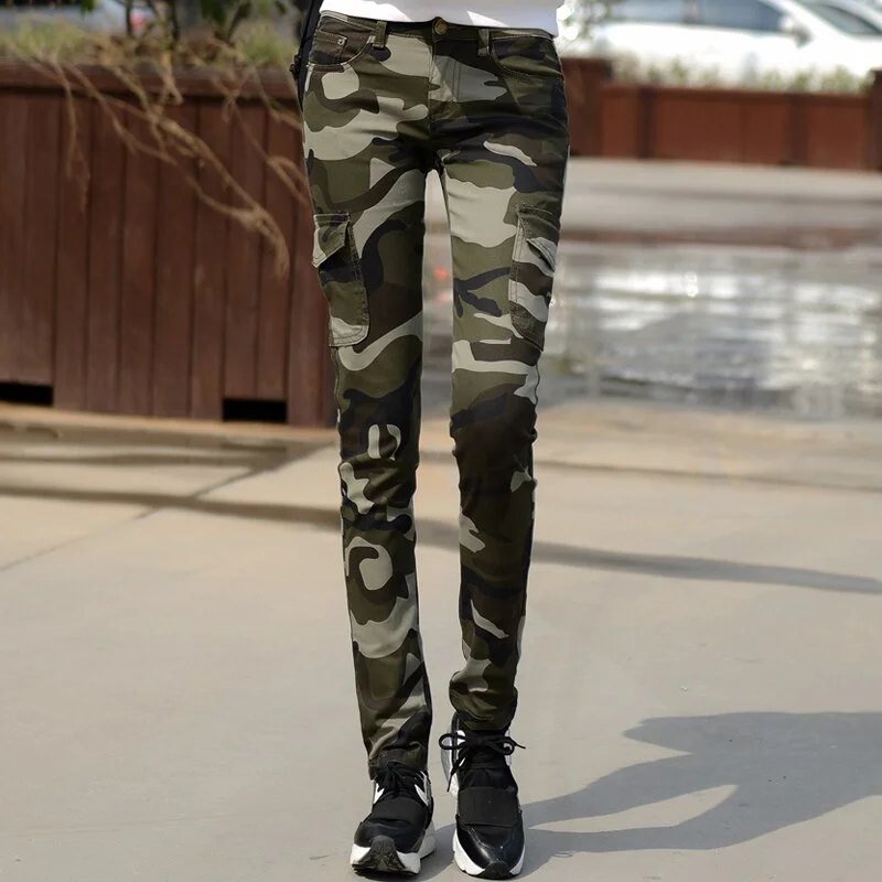 Trousers Women Camouflage 2019 Spring Army Green High Waist Lady Vintage Elastic Calcas Feminina Pantalone Mujer Pencil Pants
