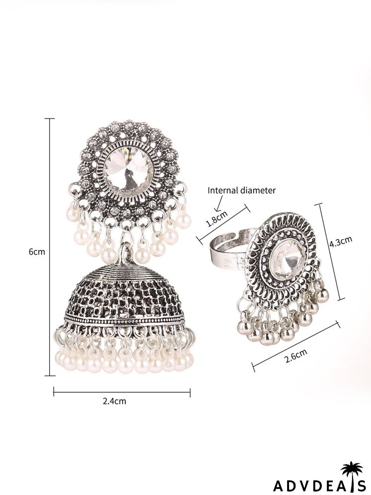 3pcs Faux Pearl Decor Jhumka Jewelry Set