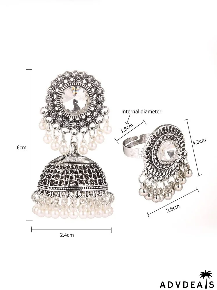 3pcs Faux Pearl Decor Jhumka Jewelry Set