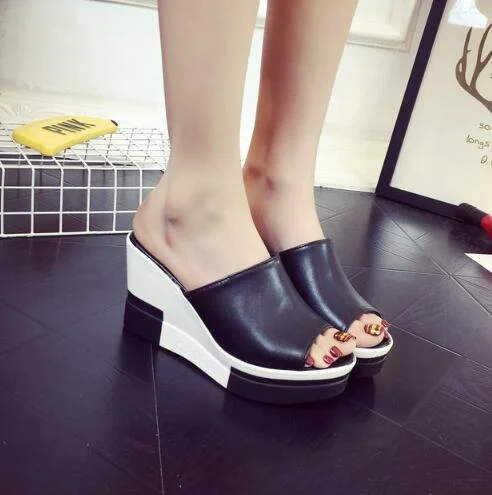 Qengg New Summer Slippers Women Platform Sandals Shoes Woman Slides Beach Platform Slip-on Round Toe White Flip Flops W05