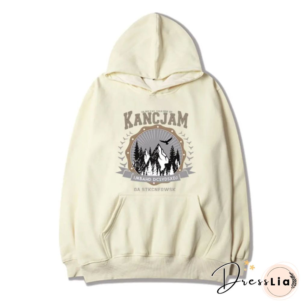 Vintage Unisex Mountains Print Oversized Hoodie