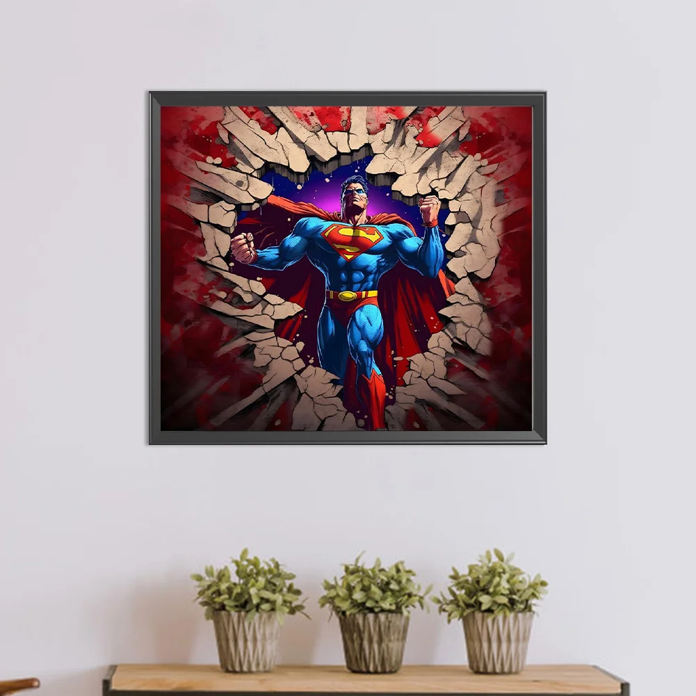 Diamond Painting - Full Round Drill - Superman Breaking Wall(Canvas|40*35cm)