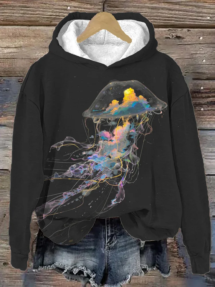 Women's Jellyfish Colorful Cloud Art Print Hooded Sweatshirt