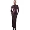 High Quality Sissy Hobble Dress Wetlook PU Leather Bodycon Maxi Dress with Gloves Man Male Sissy Pencil Dress Club Party Dress