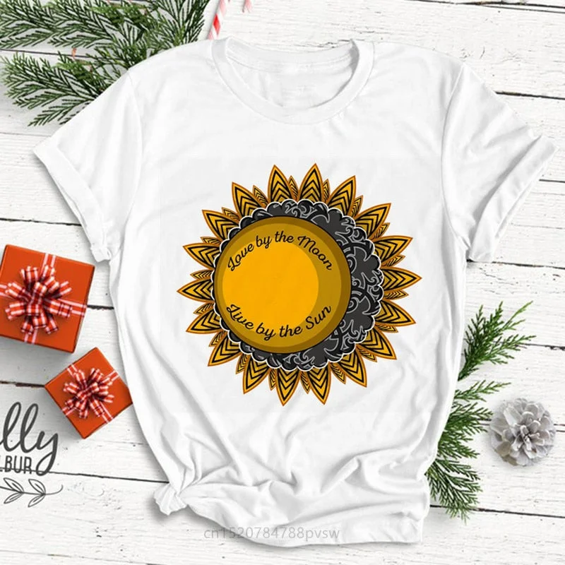 Live By The Sun Love By The Moon Women Funny Print T-shirt Summer Black Fashion Tops Tee Girl 90S Harajuku Clothes,Drop Ship