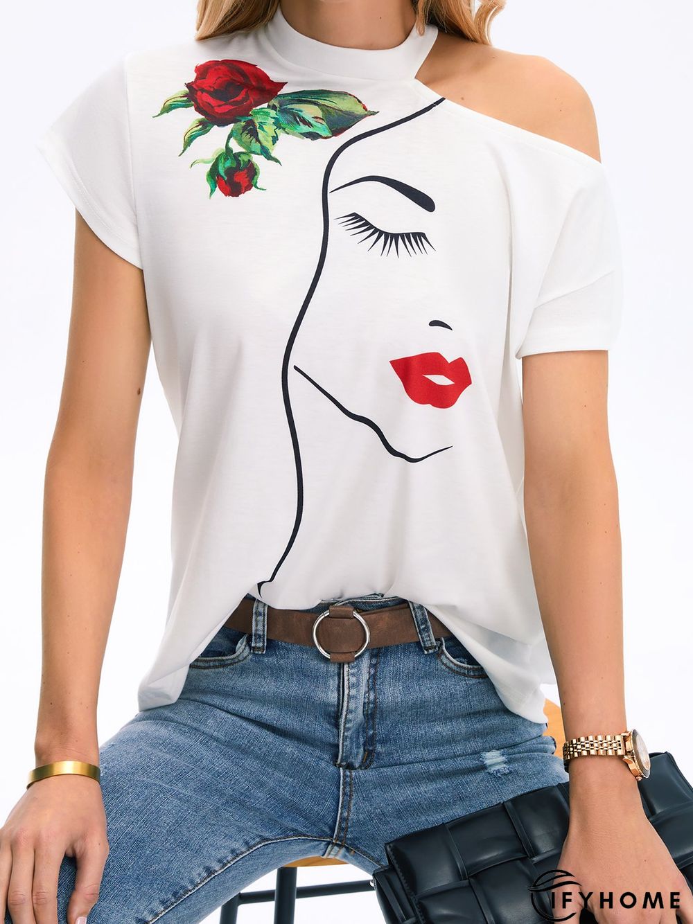 Daily Floral Crew Neck Cap Sleeve T-Shirt | IFYHOME