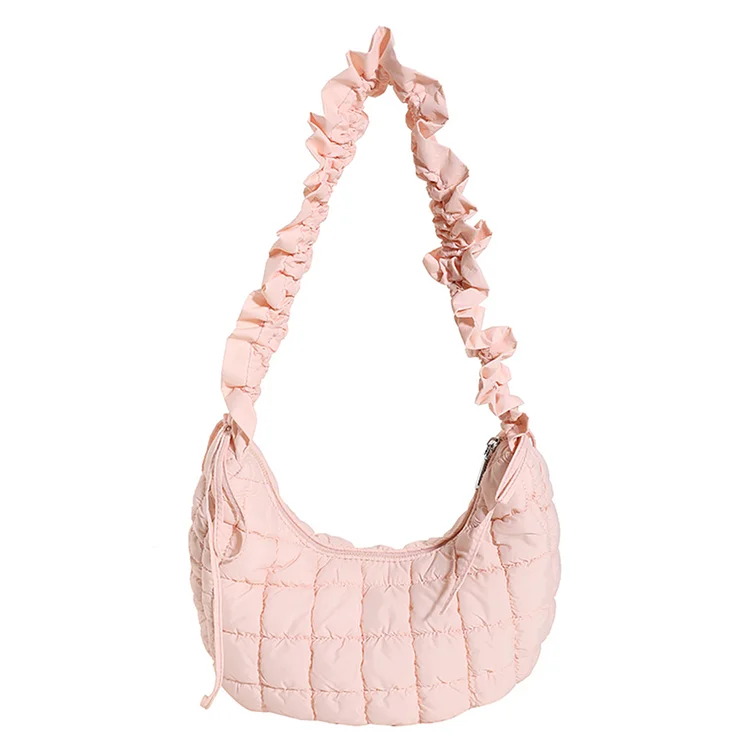 Women Bubble Cloud Bag Solid Quilted Padded Big Purse Travel Bags (Pink)