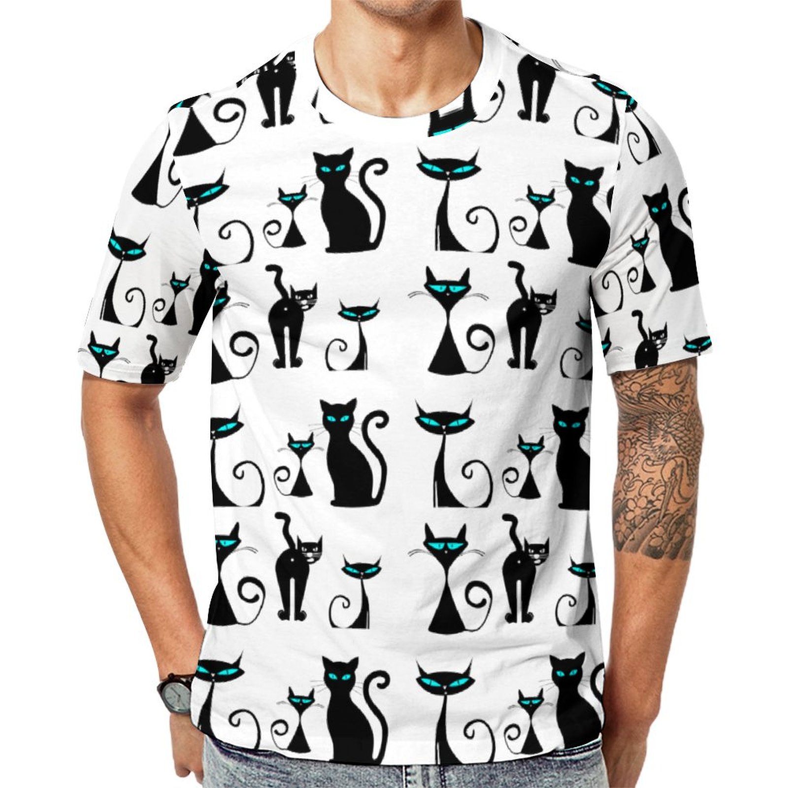 Black White Grumpy Cats Short Sleeve Print Unisex Tshirt Summer Casual Tees for Men and Women Coolcoshirts