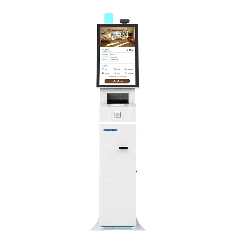 Floor standing touchscreen self terminal card dispenser RFID self check in kiosk hotel