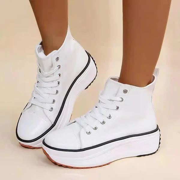 Women's Muffin Platform Round Toe Canvas Lace-up Casual Shoes