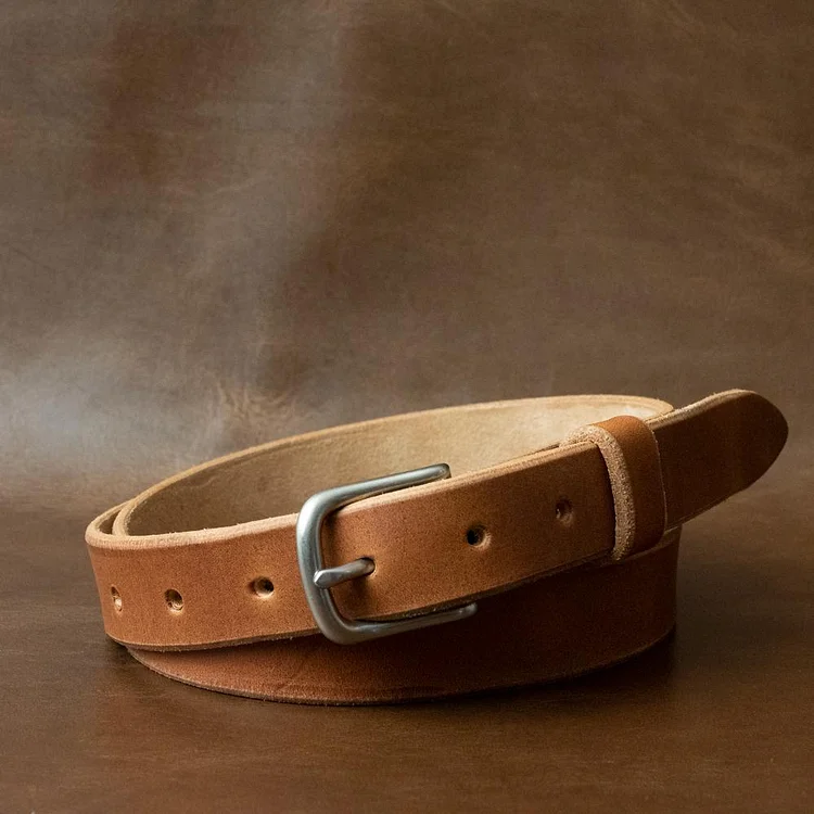 Handmade Leather Walt Skinny Belt - English Tan