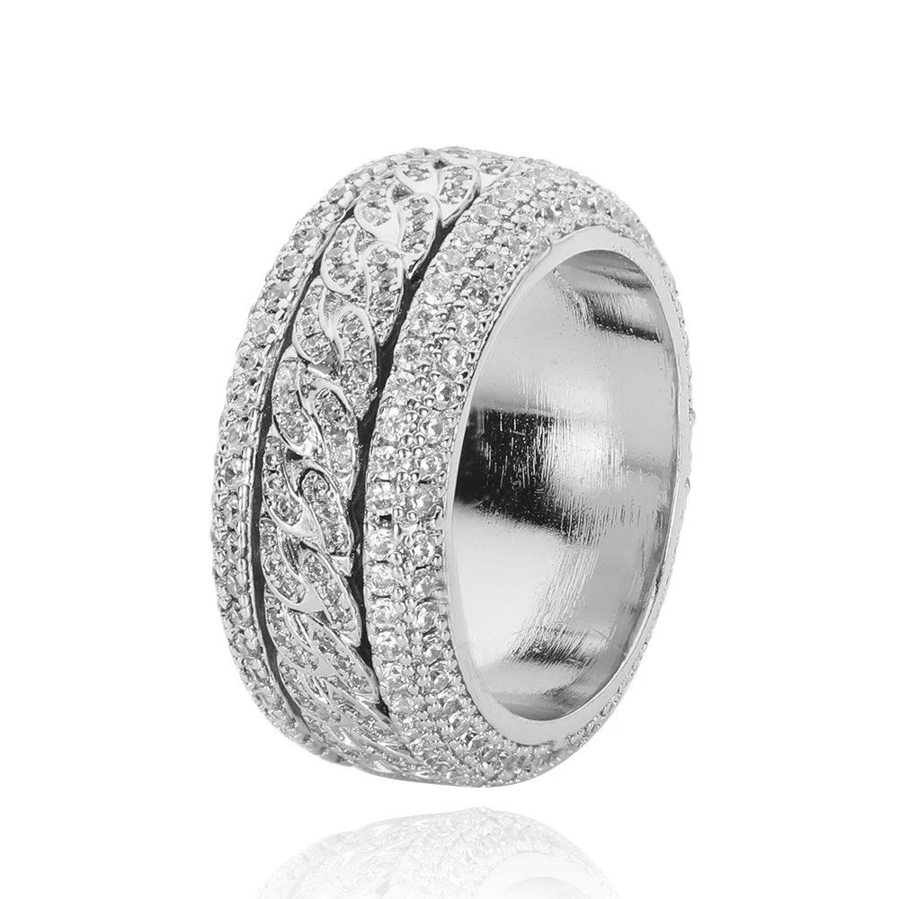 Sparking Spinner Iced Out Zircon Rotatable Cuban Ring-VESSFUL