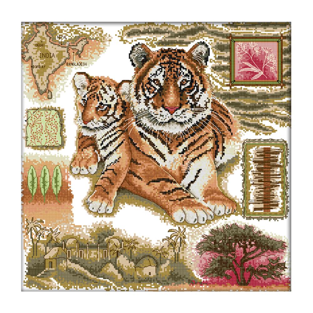 

African Tiger - 14CT Stamped Cross Stitch - 41*41cm, 501 Original
