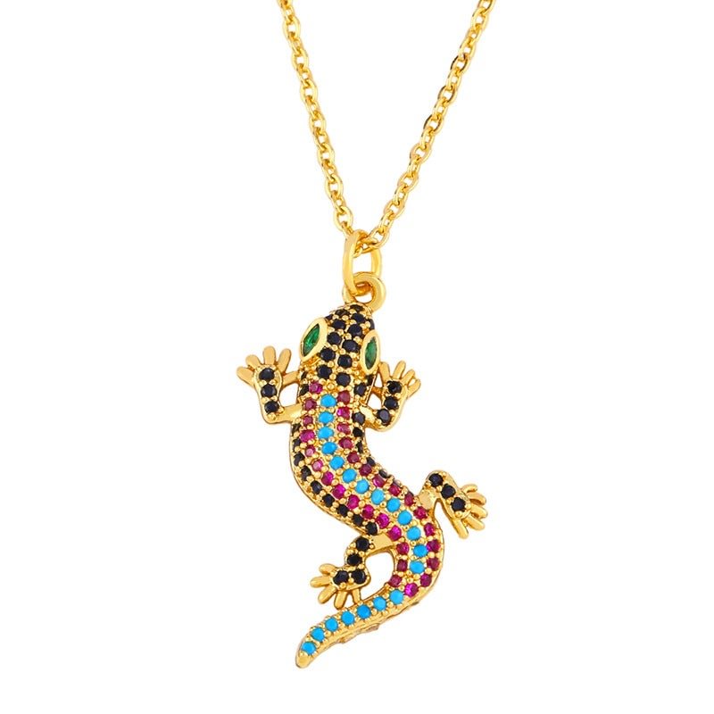 Colorful Gemstone Lizard Fish Tail Pendant Necklace