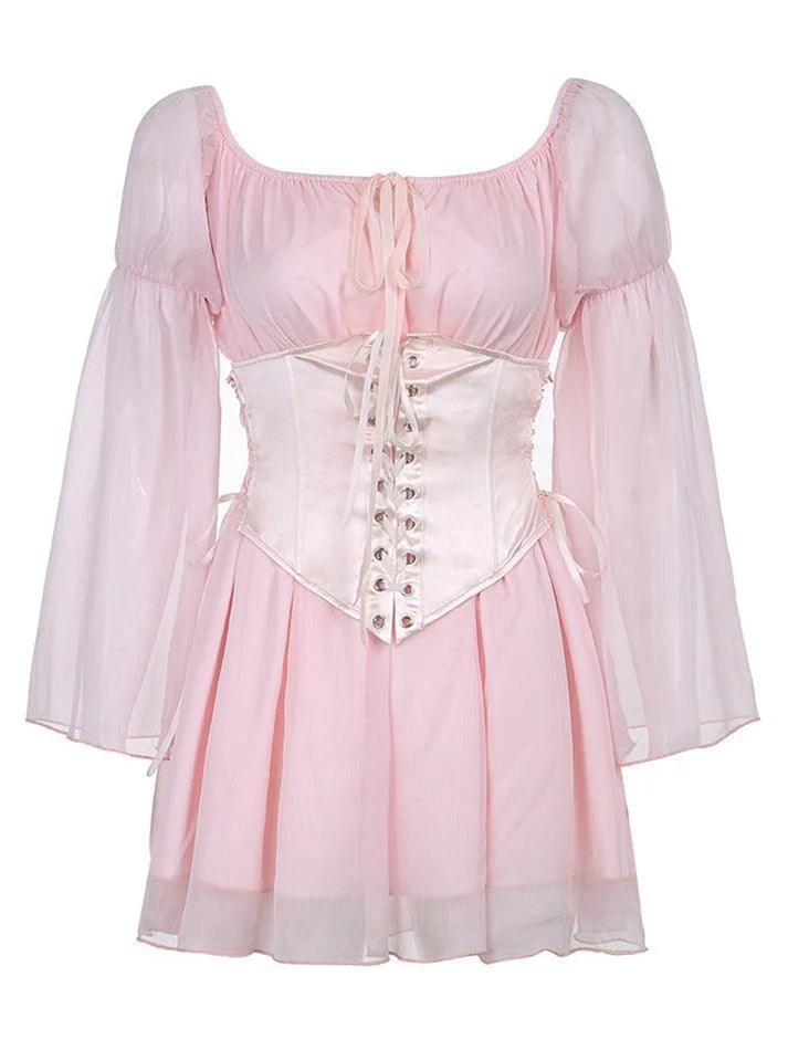 Brownm Long Sleeve Corset Mini Dress