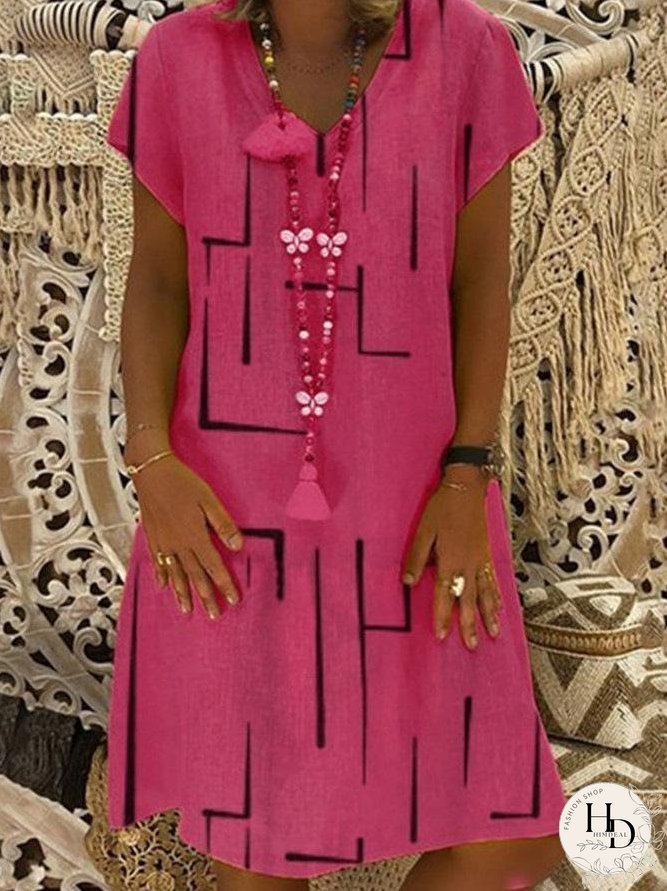 Casual Plus Size V-neck Knee-length Dress