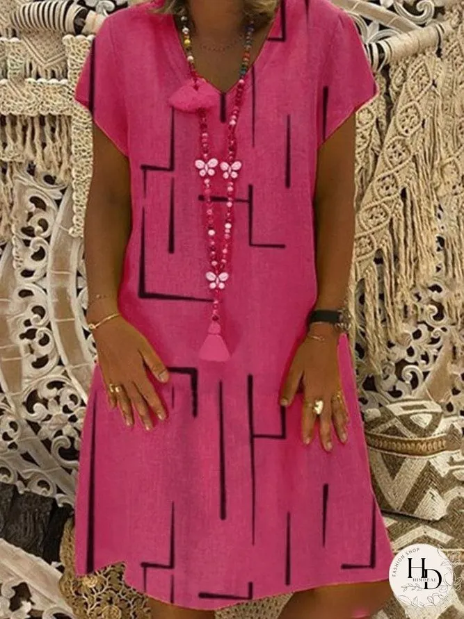 Casual Plus Size V-neck Knee-length Dress