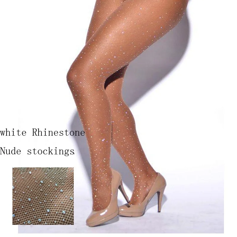 2022 Sexy Women Pantyhose Shiny Fishnetstocking High Quality Hollow Mesh Diamonds Plaid Tights Sparkle Rhinestone Stockings