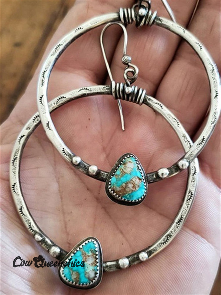 Vintage Turquoise Carved Ring Earrings Silver / one size