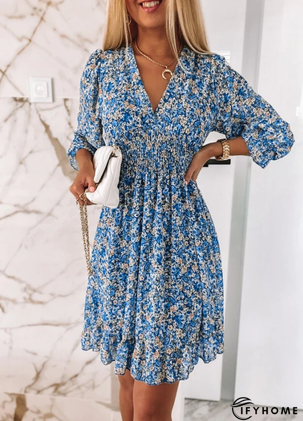 Floral V neck Casual Half sleeve Dress | IFYHOME