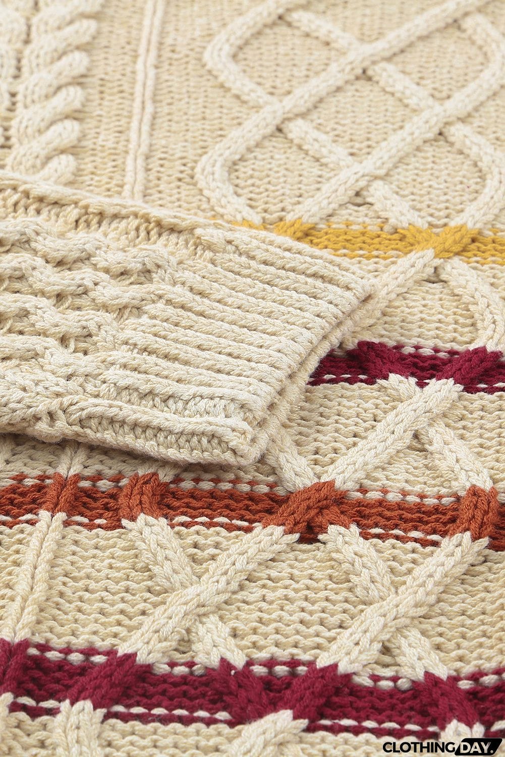 Striped Color Block Textured Knit Pullover Sweater