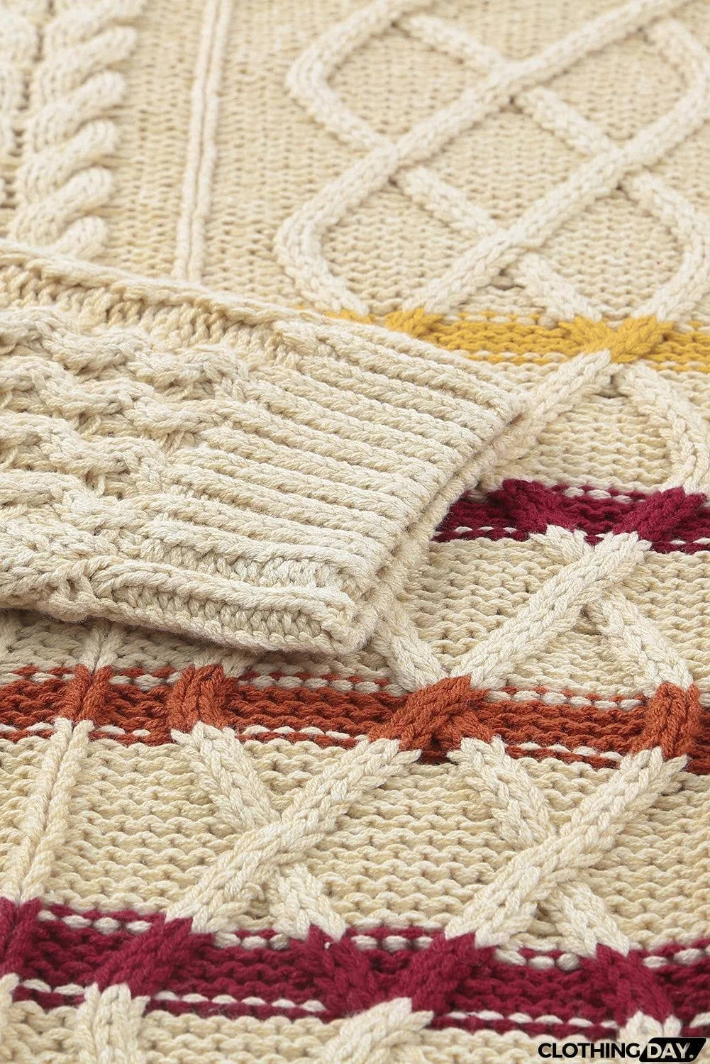 Striped Color Block Textured Knit Pullover Sweater